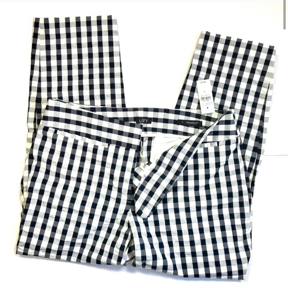 LOFT Black White Gingham Julie Cropped Ankle Pants - Picture 2 of 6